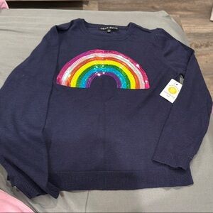 Navy Kids Sweater with Rainbow Sequins
